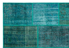 Iskece 26540 Turquoise Patchwork Wool Handmade Area Rug 5'2" x 7'7"