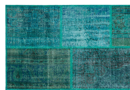 Iskece 26540 Turquoise Patchwork Wool Handmade Area Rug 5'2" x 7'7"