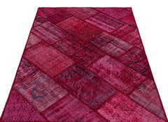 Iskece 26542 Red Patchwork Wool Handmade Area Rug 3'11" x 5'11"