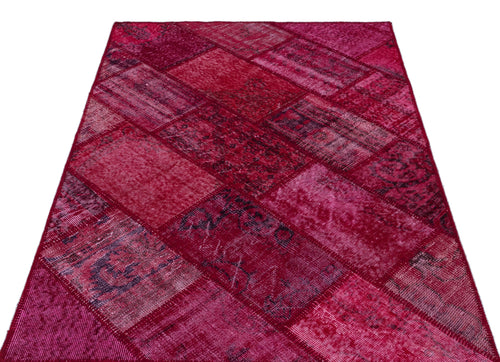 Iskece 26542 Red Patchwork Wool Handmade Area Rug 3'11" x 5'11"