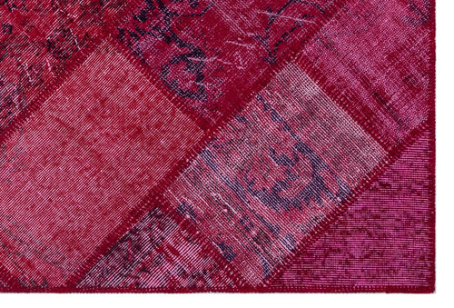 Iskece 26542 Red Patchwork Wool Handmade Area Rug 3'11" x 5'11"