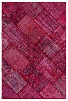 Iskece 26542 Red Patchwork Wool Handmade Area Rug 3'11" x 5'11"