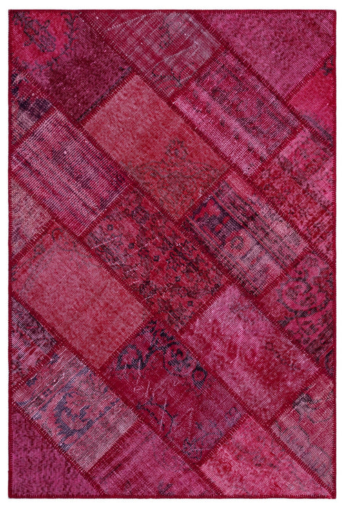 Iskece 26542 Red Patchwork Wool Handmade Area Rug 3'11" x 5'11"