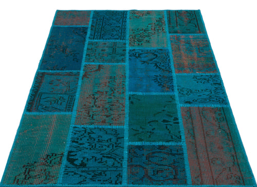 Iskece 26543 Turquoise Patchwork Wool Handmade Area Rug 3'11" x 5'11"