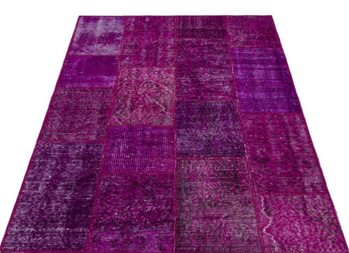 Iskece 26544 Pink Patchwork Wool Handmade Area Rug 3'11" x 5'11"