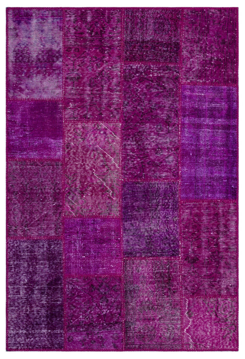 Iskece 26544 Pink Patchwork Wool Handmade Area Rug 3'11" x 5'11"