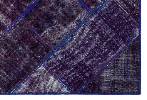 Iskece 26545 Purple Patchwork Wool Handmade Area Rug 3'11" x 5'11"
