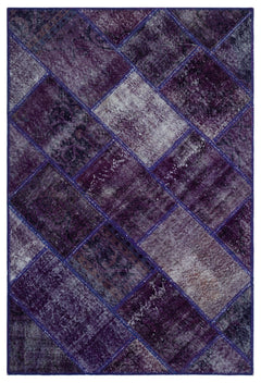Iskece 26545 Purple Patchwork Wool Handmade Area Rug 3'11" x 5'11"