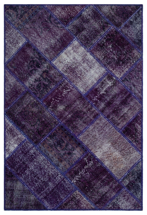 Iskece 26545 Purple Patchwork Wool Handmade Area Rug 3'11" x 5'11"
