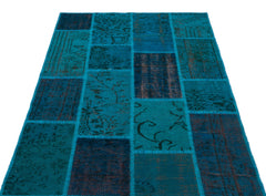 Iskece 26547 Turquoise Patchwork Wool Handmade Area Rug 3'11" x 5'11"