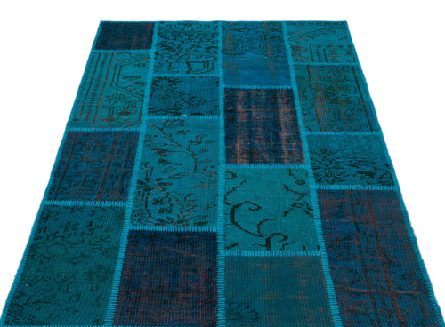 Iskece 26547 Turquoise Patchwork Wool Handmade Area Rug 3'11" x 5'11"