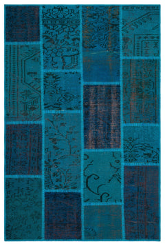 Iskece 26547 Turquoise Patchwork Wool Handmade Area Rug 3'11" x 5'11"