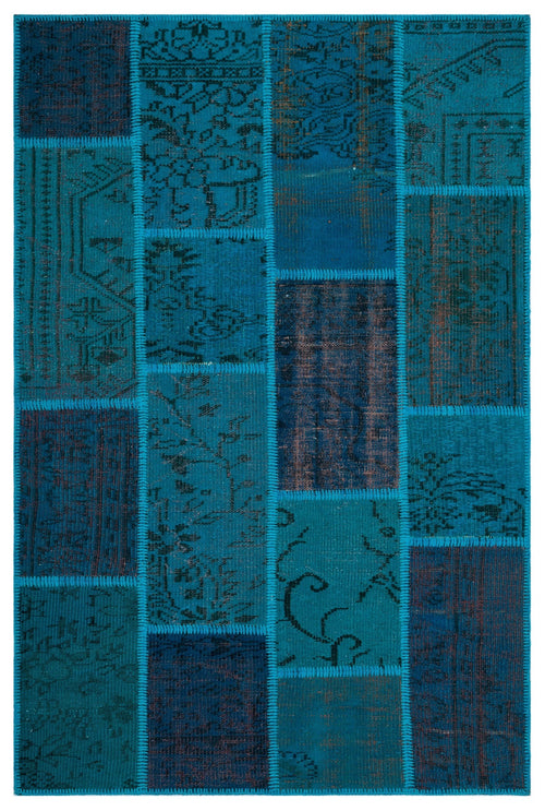 Iskece 26547 Turquoise Patchwork Wool Handmade Area Rug 3'11" x 5'11"