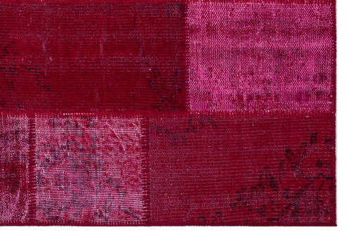 Iskece 26562 Red Patchwork Wool Handmade Area Rug 3'11" x 5'11"