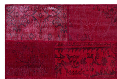 Iskece 26562 Red Patchwork Wool Handmade Area Rug 3'11" x 5'11"