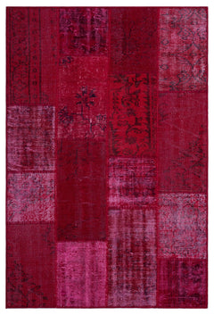 Iskece 26562 Red Patchwork Wool Handmade Area Rug 3'11" x 5'11"