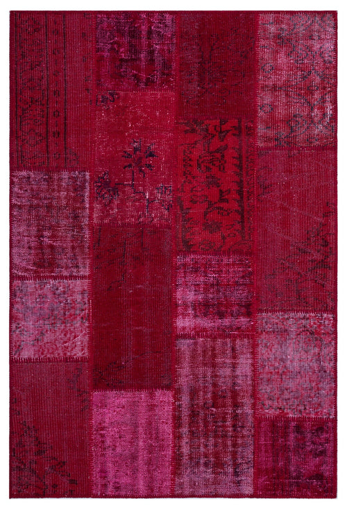 Iskece 26562 Red Patchwork Wool Handmade Area Rug 3'11" x 5'11"