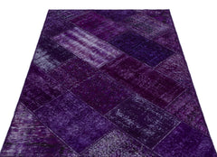 Iskece 26564 Purple Patchwork Wool Handmade Area Rug 3'11" x 5'11"