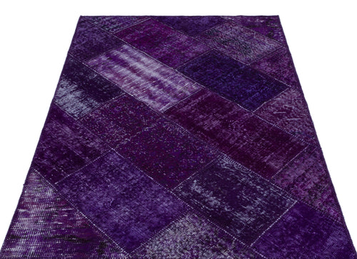 Iskece 26564 Purple Patchwork Wool Handmade Area Rug 3'11" x 5'11"