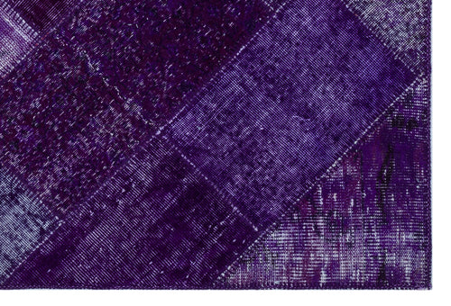 Iskece 26564 Purple Patchwork Wool Handmade Area Rug 3'11" x 5'11"