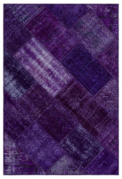 Iskece 26564 Purple Patchwork Wool Handmade Area Rug 3'11" x 5'11"