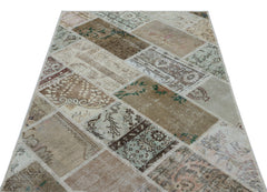 Iskece 26570 Beige Patchwork Wool Handmade Area Rug 3'11" x 5'11"