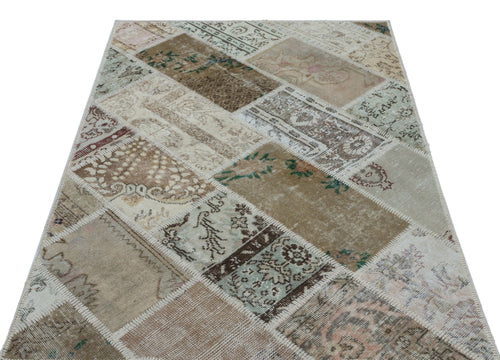 Iskece 26570 Beige Patchwork Wool Handmade Area Rug 3'11" x 5'11"