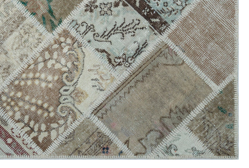 Iskece 26570 Beige Patchwork Wool Handmade Area Rug 3'11" x 5'11"