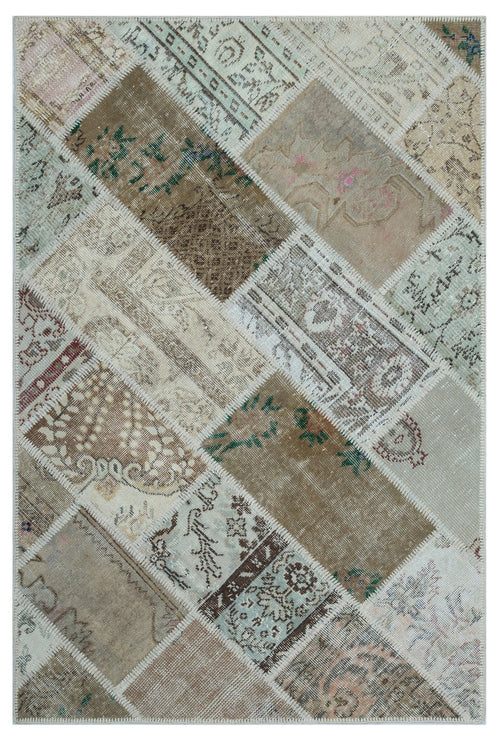Iskece 26570 Beige Patchwork Wool Handmade Area Rug 3'11" x 5'11"