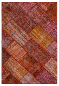 Iskece 26588 Red Patchwork Wool Handmade Area Rug 3'11" x 5'11"