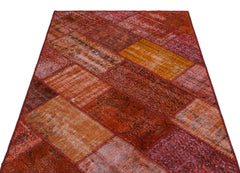 Iskece 26588 Red Patchwork Wool Handmade Area Rug 3'11" x 5'11"