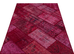 Iskece 26600 Red Patchwork Wool Handmade Area Rug 3'11" x 5'11"