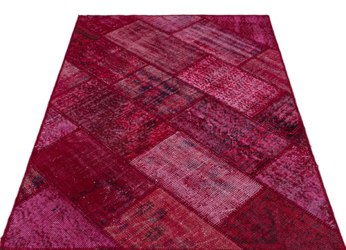 Iskece 26600 Red Patchwork Wool Handmade Area Rug 3'11" x 5'11"