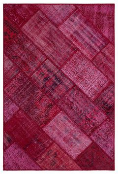 Iskece 26600 Red Patchwork Wool Handmade Area Rug 3'11" x 5'11"