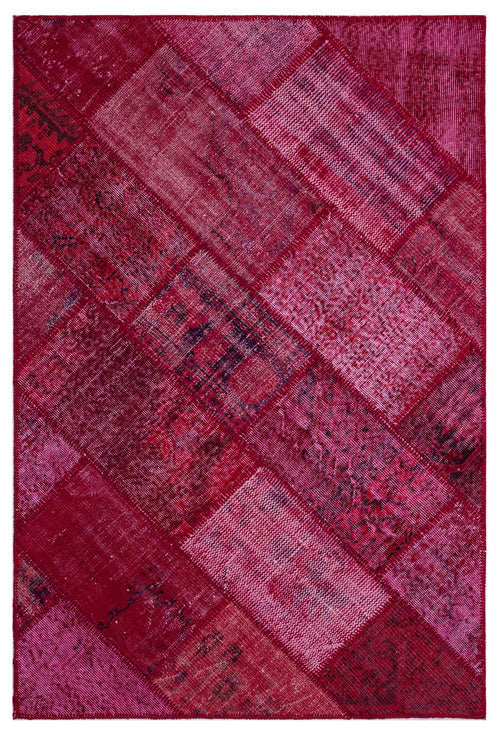 Iskece 26600 Red Patchwork Wool Handmade Area Rug 3'11" x 5'11"