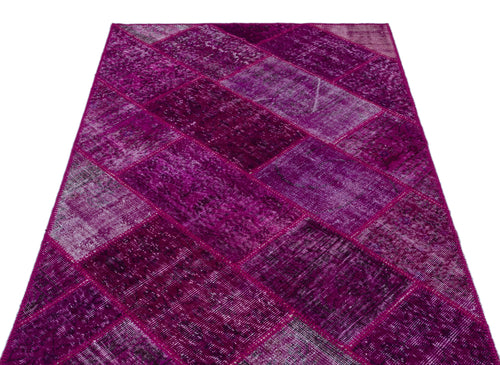 Iskece 26604 Pink Patchwork Wool Handmade Area Rug 3'11" x 5'11"