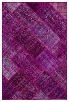 Iskece 26604 Pink Patchwork Wool Handmade Area Rug 3'11" x 5'11"