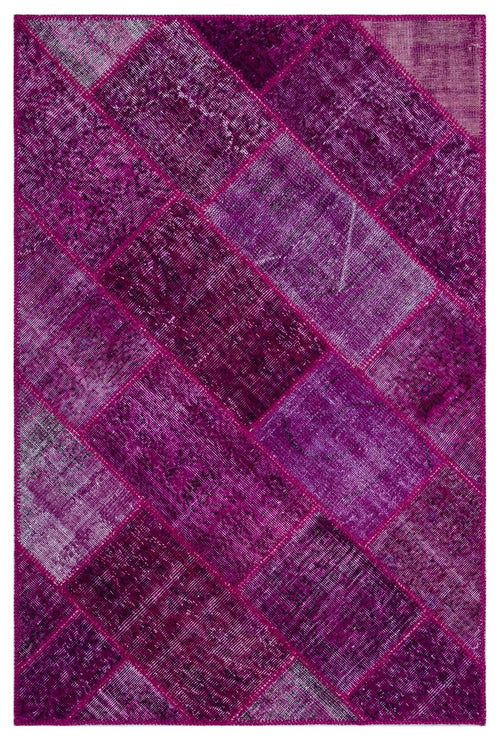 Iskece 26604 Pink Patchwork Wool Handmade Area Rug 3'11" x 5'11"