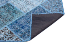 Iskece 26605 Blue Patchwork Wool Handmade Area Rug 3'11" x 5'11"