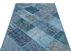 Iskece 26605 Blue Patchwork Wool Handmade Area Rug 3'11" x 5'11"