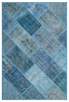 Iskece 26605 Blue Patchwork Wool Handmade Area Rug 3'11" x 5'11"
