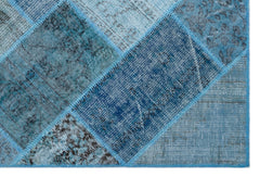 Iskece 26605 Blue Patchwork Wool Handmade Area Rug 3'11" x 5'11"