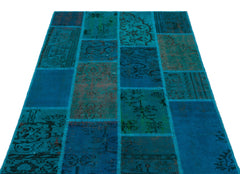 Iskece 26606 Turquoise Patchwork Wool Handmade Area Rug 3'11" x 5'11"