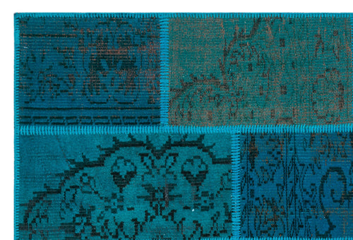 Iskece 26606 Turquoise Patchwork Wool Handmade Area Rug 3'11" x 5'11"