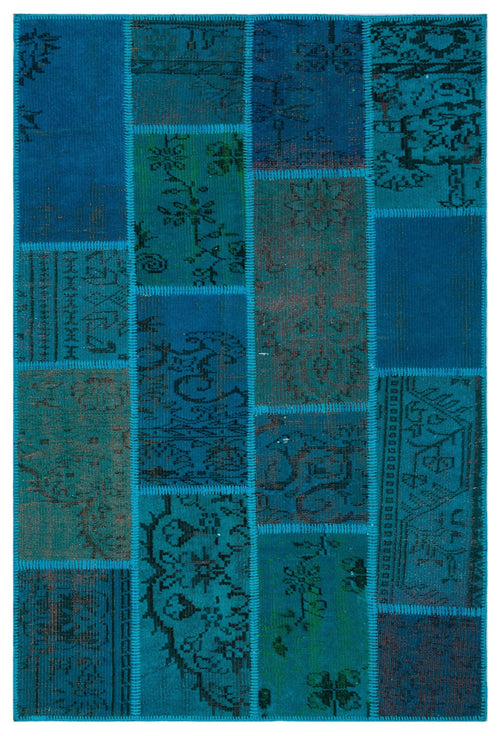 Iskece 26606 Turquoise Patchwork Wool Handmade Area Rug 3'11" x 5'11"