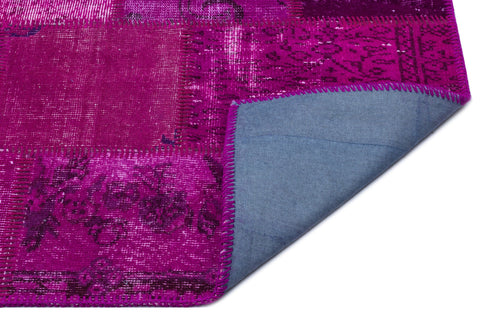 Iskece 26609 Pink Patchwork Wool Handmade Area Rug 3'11" x 5'11"