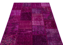 Iskece 26609 Pink Patchwork Wool Handmade Area Rug 3'11" x 5'11"