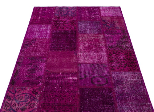 Iskece 26609 Pink Patchwork Wool Handmade Area Rug 3'11" x 5'11"