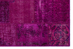 Iskece 26609 Pink Patchwork Wool Handmade Area Rug 3'11" x 5'11"