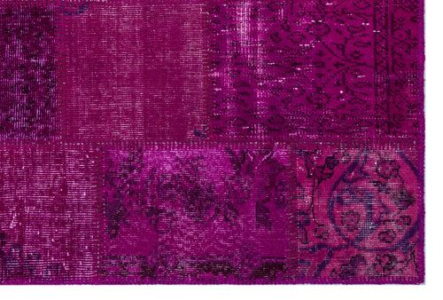 Iskece 26609 Pink Patchwork Wool Handmade Area Rug 3'11" x 5'11"